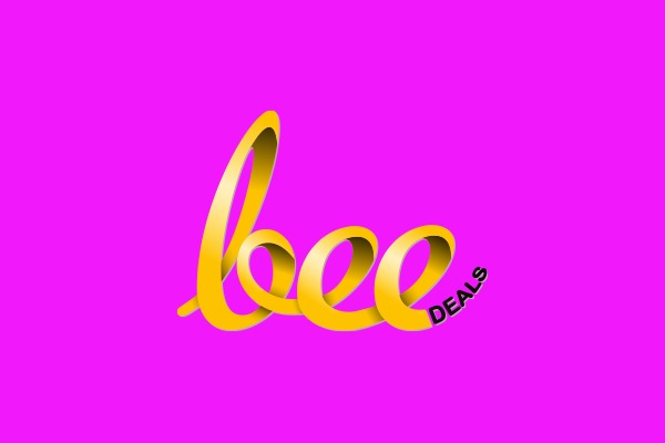 Logo Bee Deals: goud handschrift op magenta